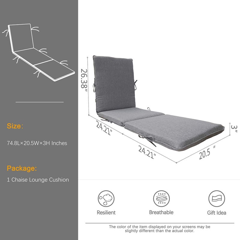 BOSSIMA Indoor Outdoor Lounge Chair Cushions, 74.5â€œÃ—20â€, Chaise Bench Replacement Foam Cushion, Olefin Deep Green - Image 2